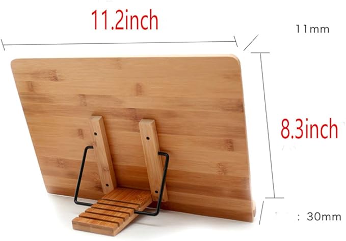Adjustable Bamboo Book Stand Holder Tray Cookbook Reading Desk Sturdy Lightweight Bookstand-Textbooks Bookstands Music Books Reading Rest (Solid（11.2" x 8.3"）)