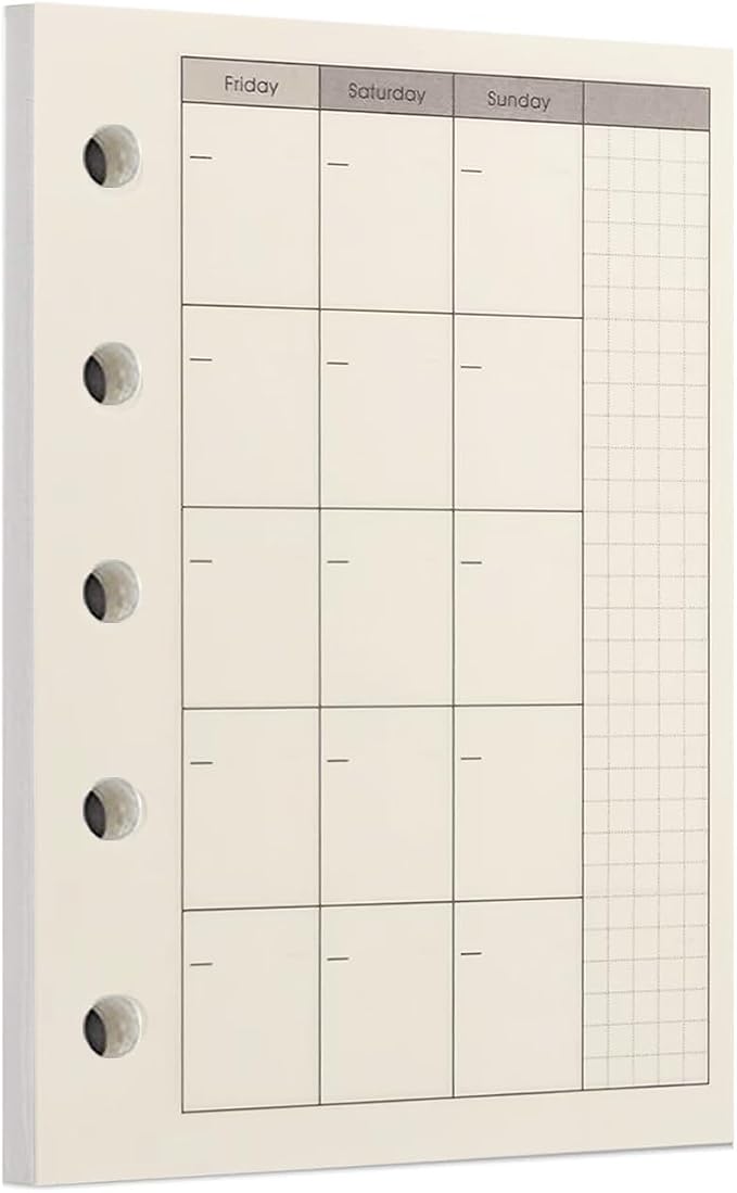 Zelten 1 Pack A8 40 Sheets/80 Pages Monthly Planner Loose Leaf Punched Paper Refills Paper for 5 Hole Binder Personal Organizer Diary Notebook Refillable Planner
