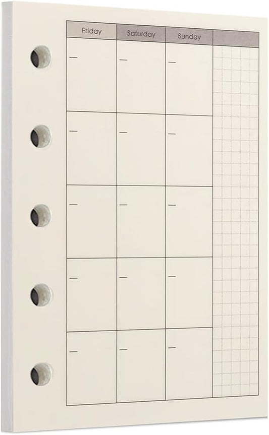 Zelten 1 Pack A8 40 Sheets/80 Pages Monthly Planner Loose Leaf Punched Paper Refills Paper for 5 Hole Binder Personal Organizer Diary Notebook Refillable Planner