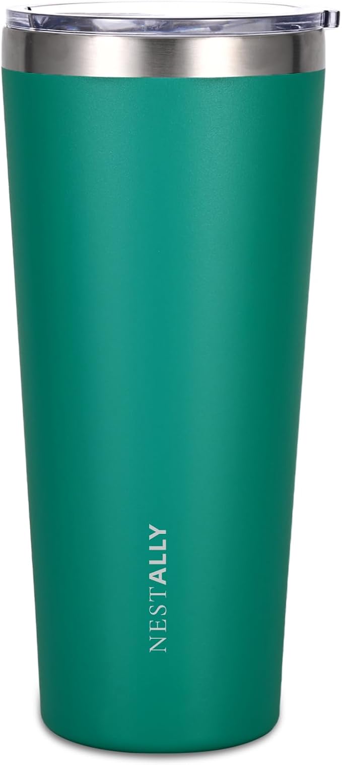 NESTALLY Coast 20oz Stainless Steel Tumbler, Extra Capacity Holds Up to 22oz, Double Wall Vacuum Insulated Travel Coffee Mug with Lid & Metal Straw, Leakproof Reusable Cup for Travel (Teal Green)