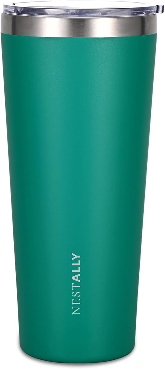 NESTALLY Coast 20oz Stainless Steel Tumbler, Extra Capacity Holds Up to 22oz, Double Wall Vacuum Insulated Travel Coffee Mug with Lid & Metal Straw, Leakproof Reusable Cup for Travel (Teal Green)