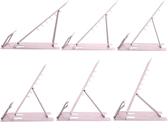 Honagu Book Stand Metal Desk Book Holder, Book Holders for Reading Hands Free, Adjustable Cookbook Documents Holder, Portable Bookstand for Music Books, Textbook, Recipe, Tablet, Ipad (Macaron Pink)