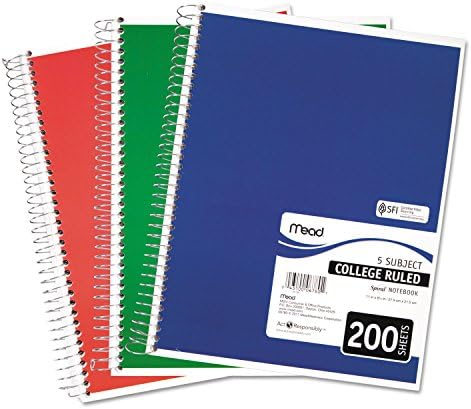 Mead Spiral Notebook, College Ruled Paper, 11" x 8", 200 Sheets, Assorted Colors, 1 Count (06780)