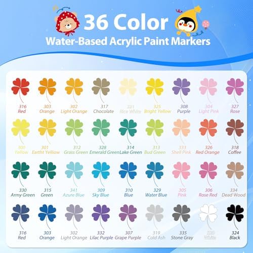 Acrylic Paint Markers Brush Tip 36 Colors, Soft Brush Tip Acrylic Paint Pens with Automatic Ink Control, Water-Based No-Bleed Paint Markers for Rock Painting Fabric Wood Ceramic Metal DIY Crafts