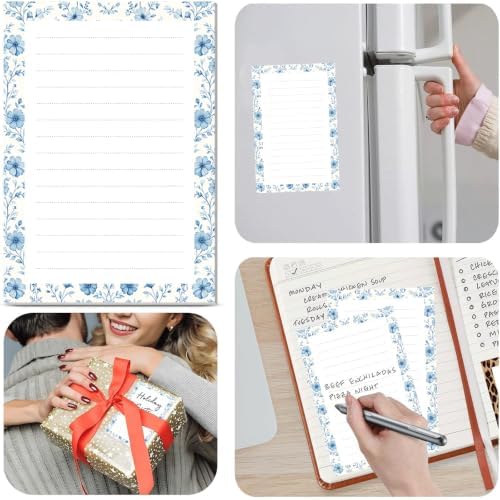 2 Pack Lined Sticky Notes 4x6 in, Cute Self-Stick Notepads with Lines, Large Memo Pads Strong Adhesive for Office, Home Cute Blue Flowers