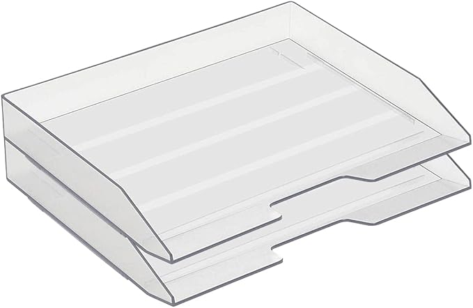 Acrimet 2 Tier Paper Organizer Letter Tray – Plastic Stackable Desk File Organizer, Side Load Paper Sorter for Letter/A4 Office File Folder Holder – Clear Crystal