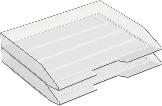 Acrimet 2 Tier Paper Organizer Letter Tray – Plastic Stackable Desk File Organizer, Side Load Paper Sorter for Letter/A4 Office File Folder Holder – Clear Crystal