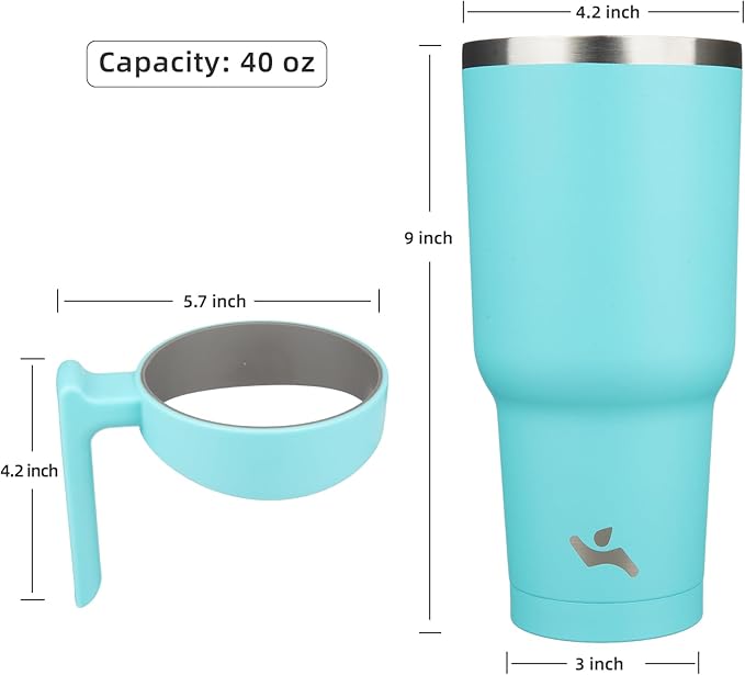Konokyo 40 oz Tumbler with Handle and 2 Straw 2 Lid, Insulated Water Bottle Stainless Steel Vacuum Cup Reusable Travel Mug,Turquoise