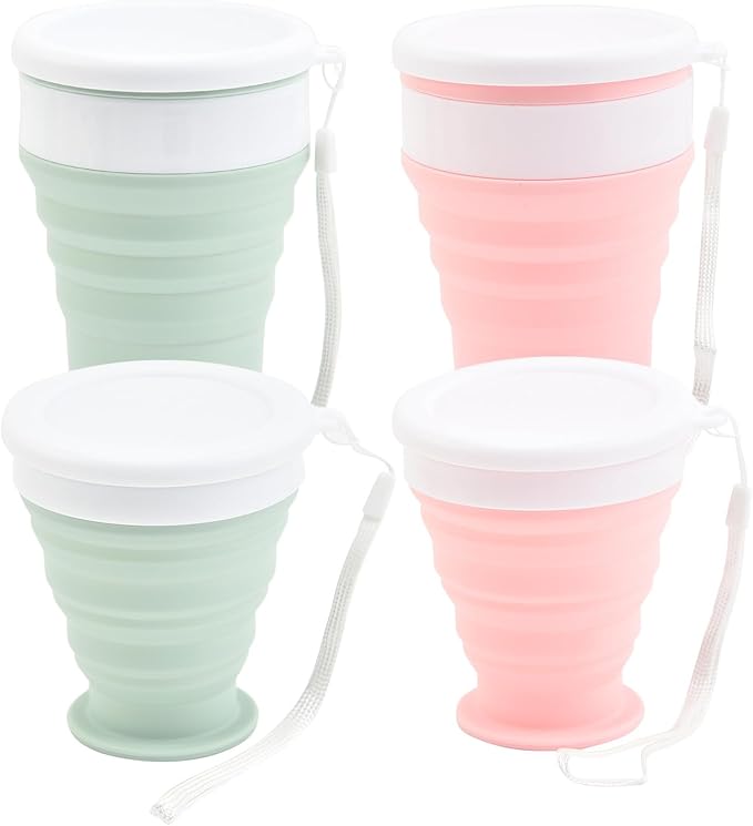Collapsible Coffee Cup, 11.2 OZ Silicone Folding Camping Cup, Silicone Water-proof camping water bottle,Leak Proof BPA Free Portable Cup, Travel mug with Lids for hiking