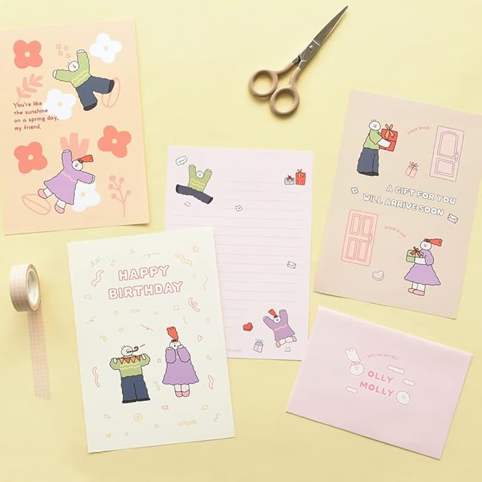 Monolike Olly Molly Letter Paper and Envelopes Set - 8Type, 32 Letter Paper + 16 Envelopes