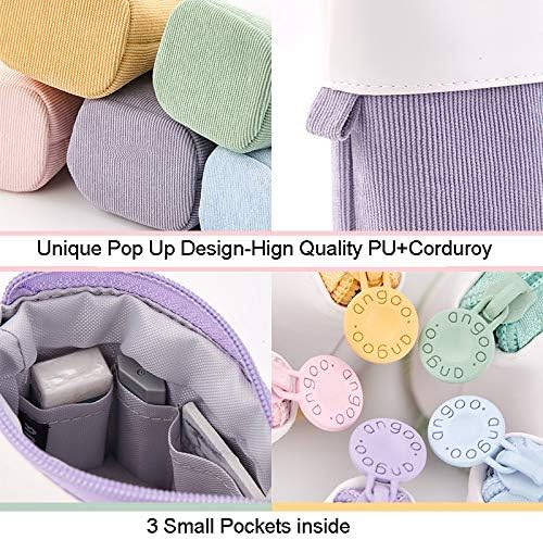 Telescopic Pencil Bag Pen Holder Stationery Case, PU Corduroy Stand-up Retractable Transformer Bag Colorful Organizer, Great for Christmas Holiday (Green)