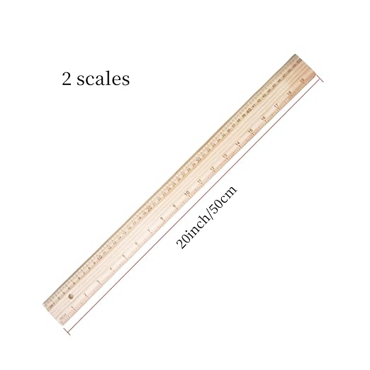 Wooden Ruler, Natural Wood Ruler with Hanging Hole, 20 Inches/50 cm Yardstick Rulers for Classroom,School,Home,Clothing Measuring, Office,Engineers, Architects