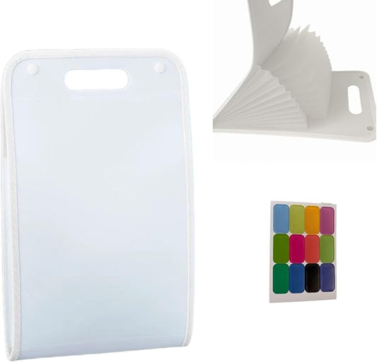 Vertical Accordion File Folder,13 Pockets Expanding File Organize with Labels,A4 Letter Size Paper Document Receipt Organizer Accordion Filing Folder for Classroom, Home,Office.(White)
