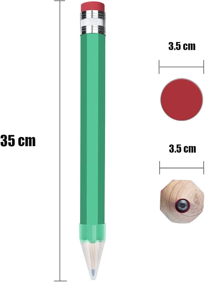 Giant Pencil, 14 Inch Big Jumbo Pencils, Funny Oversized Huge Comically Large Pencil with Cap for Prop/Gifts/Decor(Green)