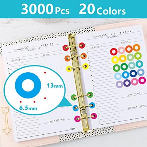 3000 Pieces Hole Reinforcement Stickers, 20 Color Designs Paper Hole Protectors Colorful Self-Adhesive Hole Punch Reinforcement Circle Labels for Loose-Leaf Paper Sheets (Outer 0.5”, Inner 0.25”)