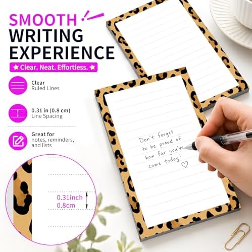 Lined Sticky Notes 4x6 in, 2 Pack Large Cute Notepads with Lines Self-Stick Note Pad, Funny Memo Pads Strong Adhesive for Office, Home Brown Luxury Leopard