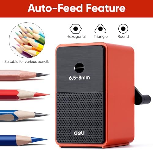Deli Manual Pencil Sharpener, Deep Red