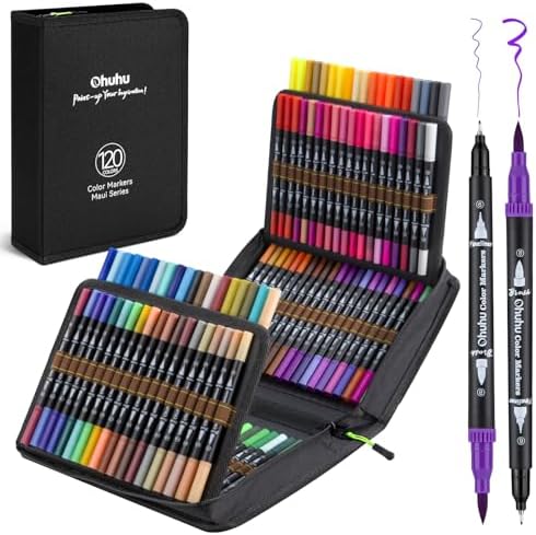 Ohuhu Adult Coloring Book Markers 120 Color Dual Tip Water-Based-Maui-Black