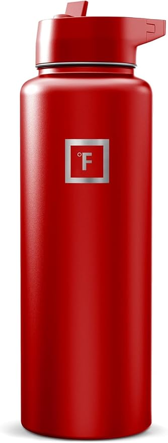 IRON °FLASK 40 oz Wide Mouth Water Bottle with Straw | Insulated Stainless Steel Sports Water Bottle with Leakproof Straw Lid - BPA Free, Cold 24 Hrs, Sweat Free (Fire Red)