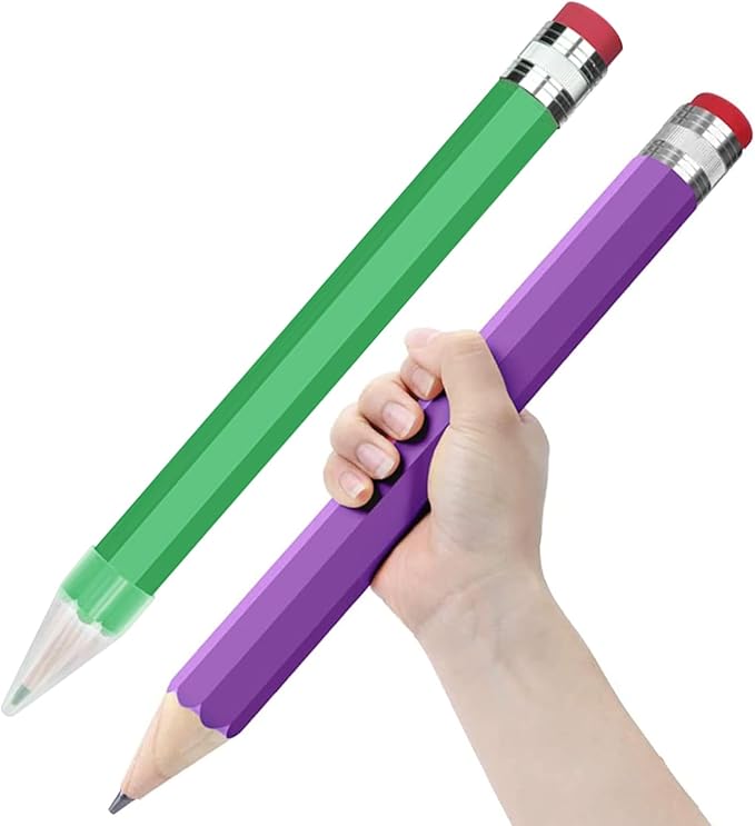 Giant Pencil, 14 Inch Big Jumbo Pencils, Funny Oversized Huge Comically Large Pencil with Cap for Prop/Gifts/Decor(Green/Purple)