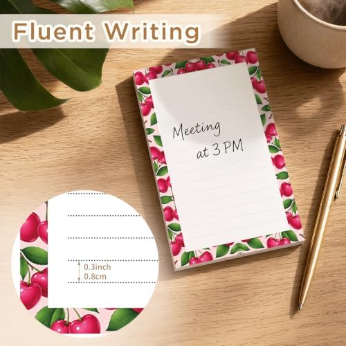 Lined Sticky Notes 4x6 in, 2 Pack Large Cute Notepads with Lines, Bright Post Memo Note Pads Big Rectangular Sticky Notes for Office Cute Pink Cherry