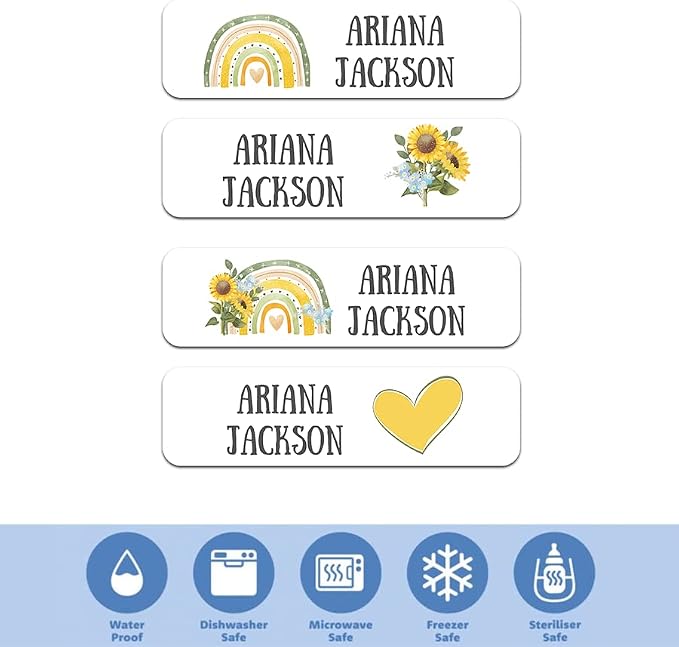 Custom Waterproof Dishwasher Safe Kid Name Labels for Daycare(128 Pack), Camp, School Supply, Baby Bottles, Lunch Boxes and Cups, Travel. Cute Personalized Design Name Stickers (Pattern 20)