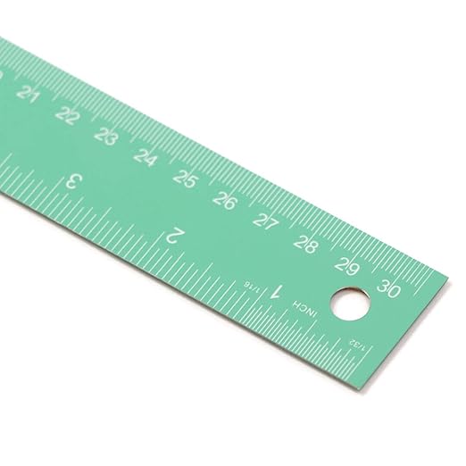Craftelier - 30 cm (12") Metal Ruler | Turquoise Colour with White Numbers | Cork Base and Stainless Steel Construction - Centimetre and Inch Measurements