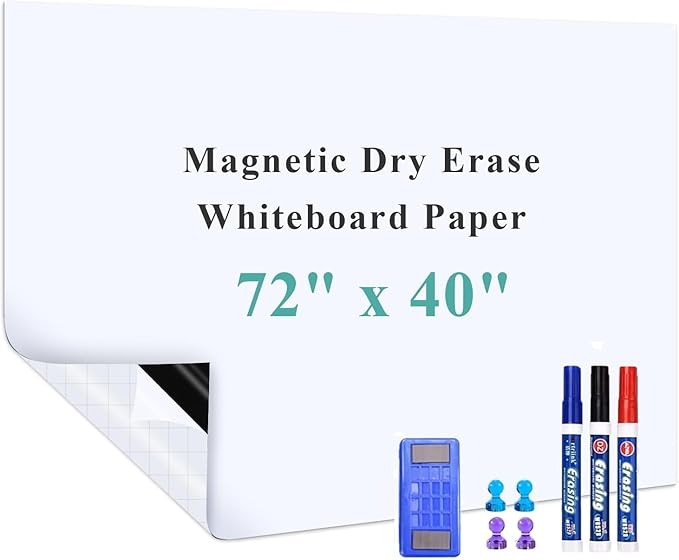 Huge Self-Adhesive Whiteboard Sticker: 72" x 40" Magnet Receptive Dry Erase Wall Decal | No Ghosting Project Planner & Timeline Board | Peel & Stick for Office Teamwork