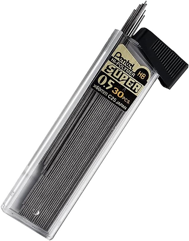 Pentel Super Hi-Polymer Lead Refills, (0.5 mm), Fine, HB, Pack of 3, 90 Pieces (C25BPHB3-K6)