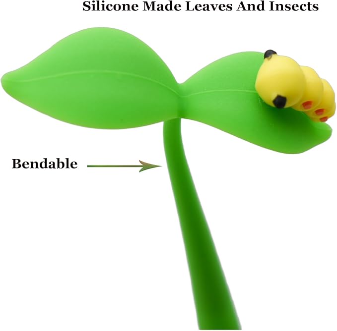 Bendable Floral Pens Silicone Plant Pens Cute Bugs Pen Novelty Grass Leaf Pen With Black Gel Ink 0.5mm For School Office Home Stationery（ 18 PCS）