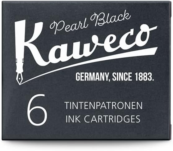 Kaweco Fountain Pen Ink Cartridges Pearl Black Pack of 6 | Premium Ink with Short Standard Cartridges in Black | Vegan Cruelty Free Water Soluble Calligraphy Lettering Writing