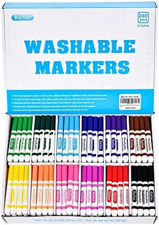 Rarlan Washable Markers Bulk for Kids, Bulk pack, 12 Colors, 240 Count (Pack of 6)
