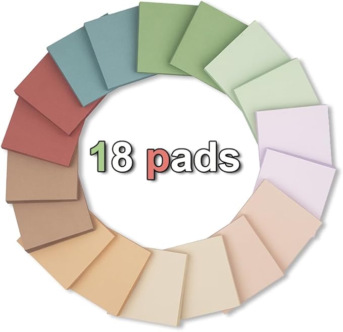 (18 Pack) Pop Up Sticky Notes Refill,3x3 in Popup Notepads,Accordion Stickies Super Sticking Power,Office School Memo Note Pads Vintage Colors,Post on Windows Doors,Recyclable,Easy to Write on