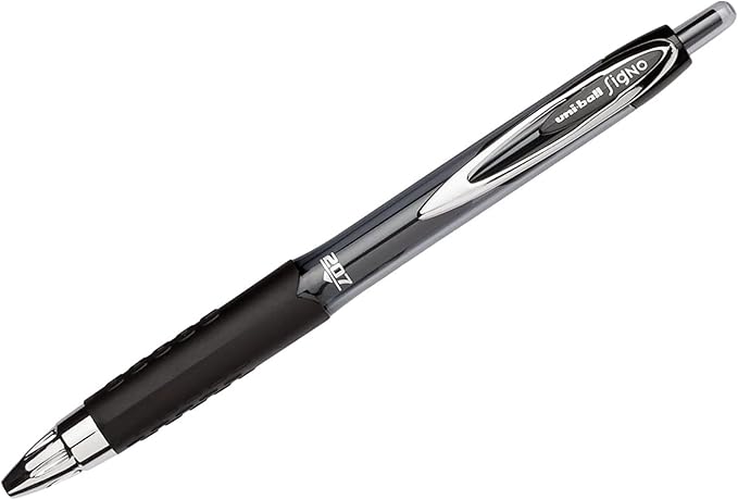 uni-ball 207 Retractable Gel Pens Medium Point, 0.7mm, Black, 12 Pack