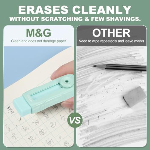 M&G 8 Pack Erasers, Green Sliding Retractable Eraser Push Pull Cute Pencil Erasers Soft Large Easy to Clean with Plastic Sleeve for Sketching Drawing Artists Teacher Pencils, Green