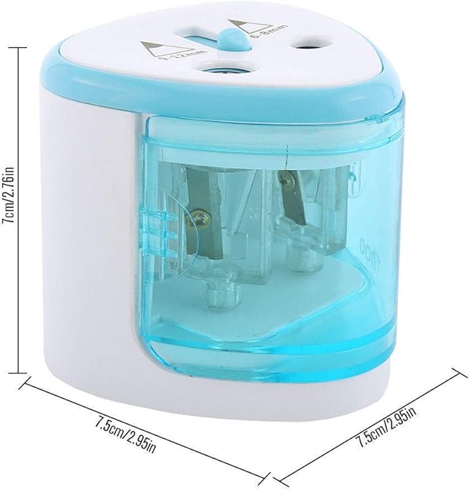 Electric Pencil Sharpener BE-TOOL 2 Holes Automatic Desk Pencil Cutter Battery Operated for Kids School Classroom Office Home and Stationery Gifts Blue