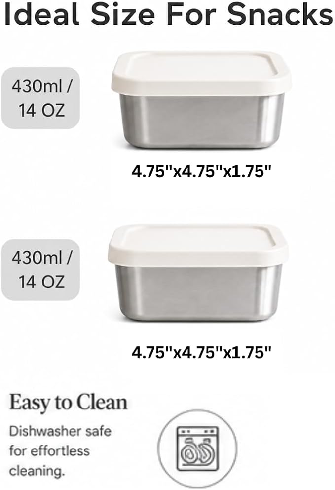 Modaniam Flexibento - Stainless Steel Snack Container Set with Silicone Lids - 2 pack 14 OZ each