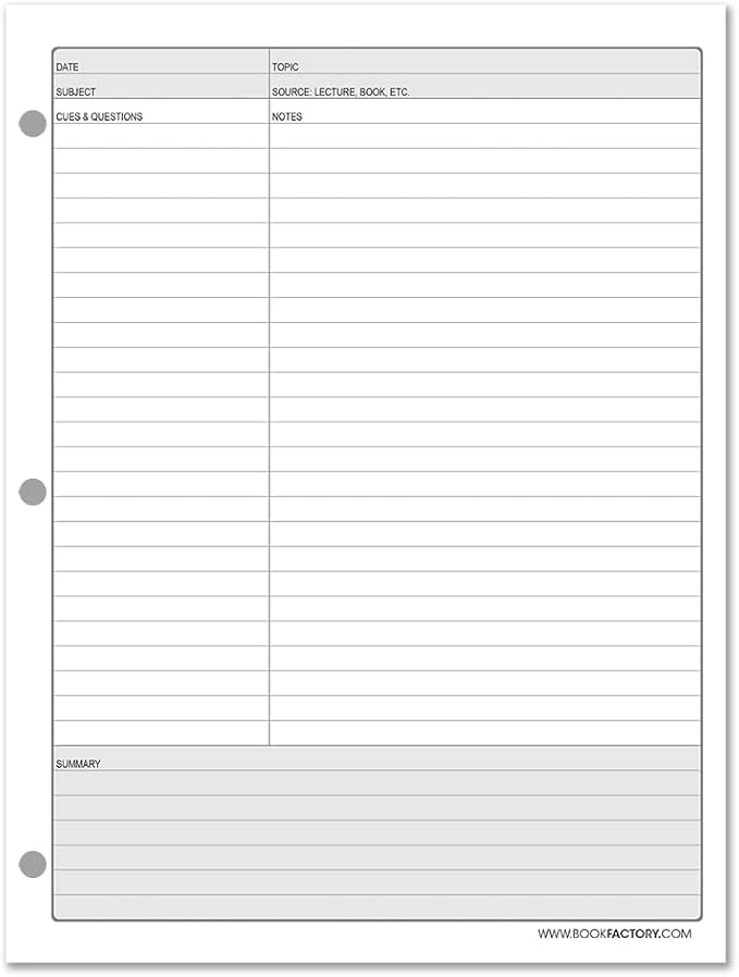 BookFactory Universal Note Taking System (Cornell Notes) / 3 NoteTaking Pads - 3 Pads, 50 Pages, 8 1/2'' x 11'' - Notepad (Made in USA)