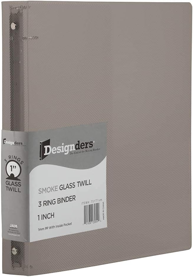 JAM PAPER Plastic 1 inch Binder - Smoke Grey 3 Ring Binder - Sold Individually