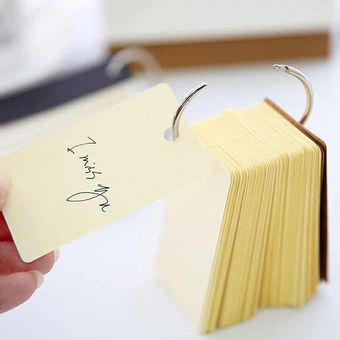 Revision Study Cards, Mini Index Cards, Blank Flash Cards with Binder Ring, Memo Scratch Pads Bookmark DIY Greeting Card, 9cm x 5.5cm, 50 Sheets/Pack - Yellow