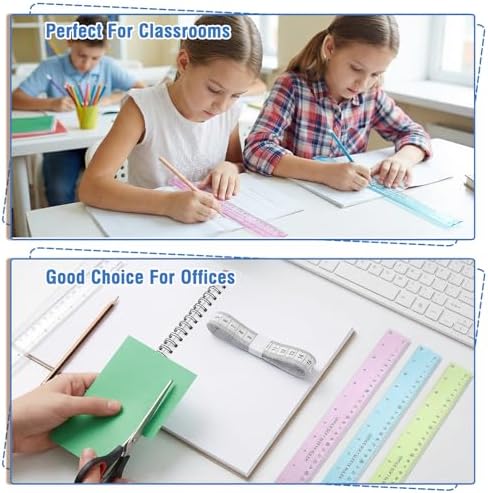 Grevosea 3 PCS Flexible Ruler, 12 Inch Clear Plastic Ruler Soft Bendable Rulers with Centimeters and Inches for Kids and Adults School Classroom Office Supplies (Pink, Blue, Green)