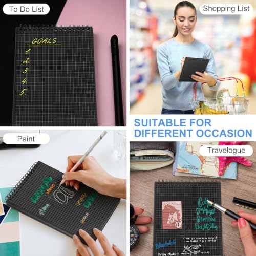 Engrowtic 2 Pack Graph Paper Spiral Notebook A5,Black(internal Black)