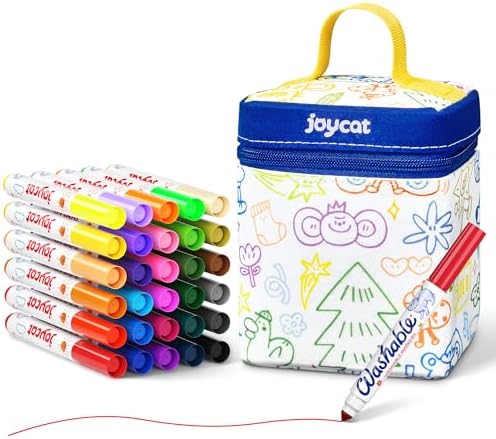 JoyCat 30 Colors Washable Broad Line Markers for Kids with DIY Fabric Bag