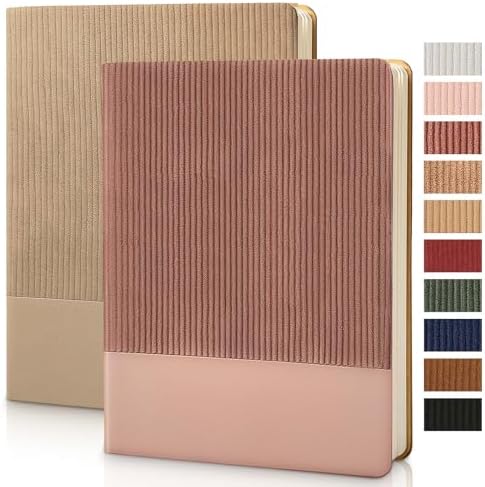 TSFPapier Lined Journal Notebook for Work College Ruled Note Book 7.2"x9.6" B5 PU Leather Daily Journaling 160 Pages for Women Men Writing Home School Supplies Business (Khaki/Darkpink)