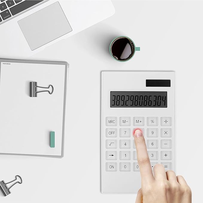 Toddmomy Ultrathin Solar Calculator with Large Keys Portable Electronic Calculator for Office Use White
