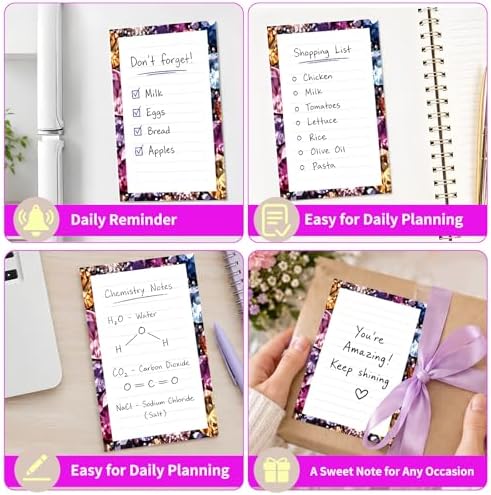 Lined Sticky Notes 4x6 in, 2 Pack Large Cute Notepads with Lines Self-Stick Note Pad, Funny Memo Pads Strong Adhesive for Office, Home Luxury Diamond Pattern