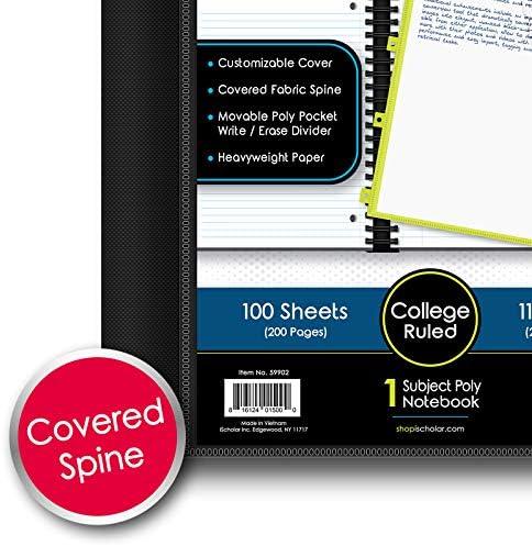 IQ+ iScholar 1-Subject Poly Cover Wirebound Notebook, College Ruled, 11 x 8.5 Inch Sheet Size, 100 Sheets, White (59902-WH)