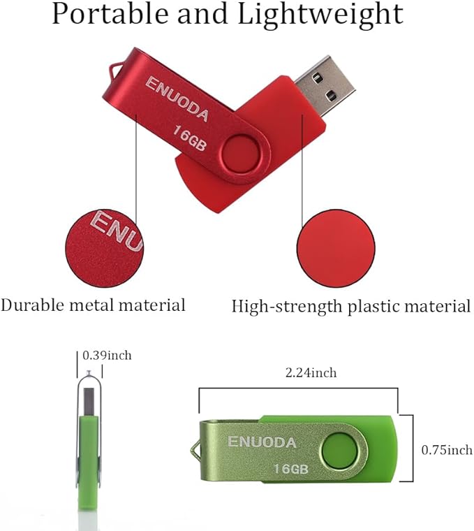 16GB Flash Drive 5 Pack ENUODA Thumb Drives 16GB Swivel Design USB 2.0 Memory Stick Jump Drive Pen Drive for Storage and Backup (5 Colors)