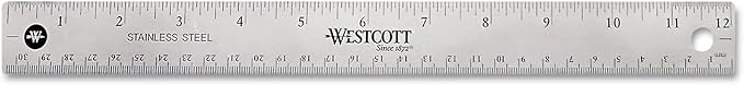 Westcott 10415 Stainless Metal Ruler with Non-Slip Cork Base, 12-Inch