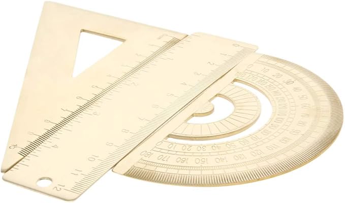 Utoolmart Brass Ruler Set: Triangle, 180 Degrees Protractor, 12cm / 4.7-inch Straight Measuring Tool for Drafting, Drawing, Learning Math, Geometry